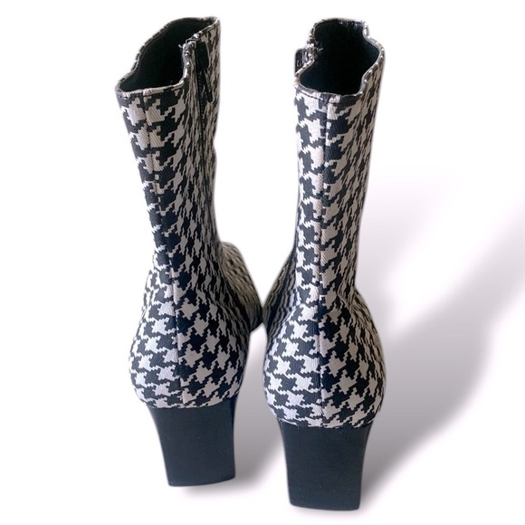 BLACK/WHITE HOUNDSTOOTH Square Toe Boots 6M Low Heel Side Zip Preppy Retro NWOT - Picture 8 of 13